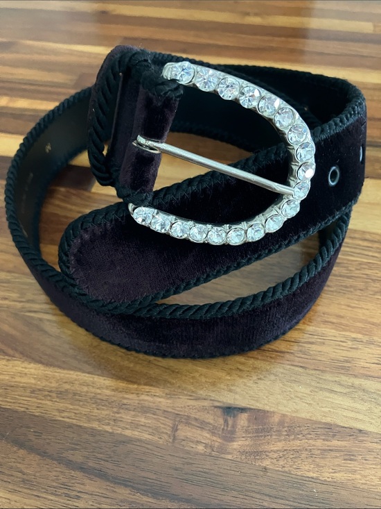 A. Brod Accessories - Vintage Black Velvet A. Brod Belt USA Rhinestone Buckle Italy M Glam
